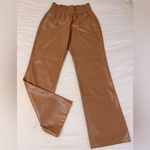 Brown leather scrunch waist pants